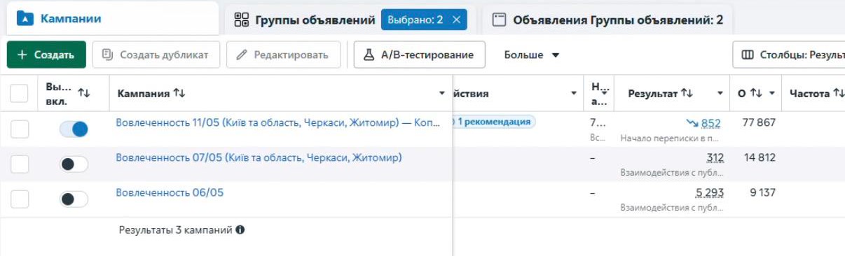 Скрін рекламного кабінету